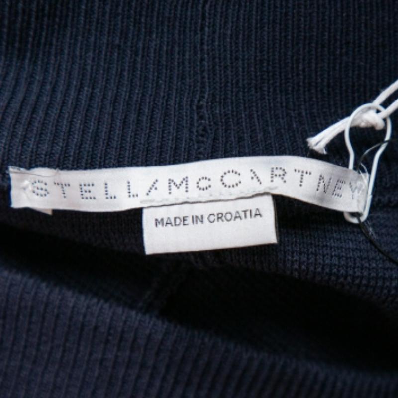 Stella McCartney Navy Blue Cotton Knit Contrast Stripe Panel Detail Midi Skirt M For Sale 1