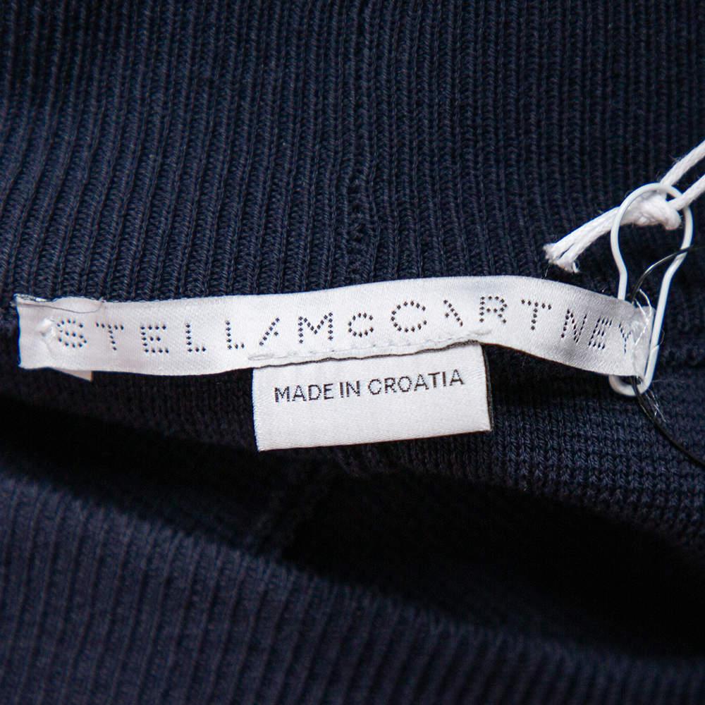 Women's Stella McCartney Navy Blue Cotton Knit Contrast Stripe Panel Detail Midi Skirt M For Sale
