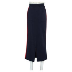 Stella McCartney Navy Blue Cotton Knit Contrast Stripe Panel Detail Midi Skirt M