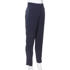 Stella McCartney Navy Blue Crepe Side Slit Detail Trousers S