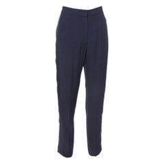 Stella McCartney Navy Blue Crepe Side Slit Detail Trousers S