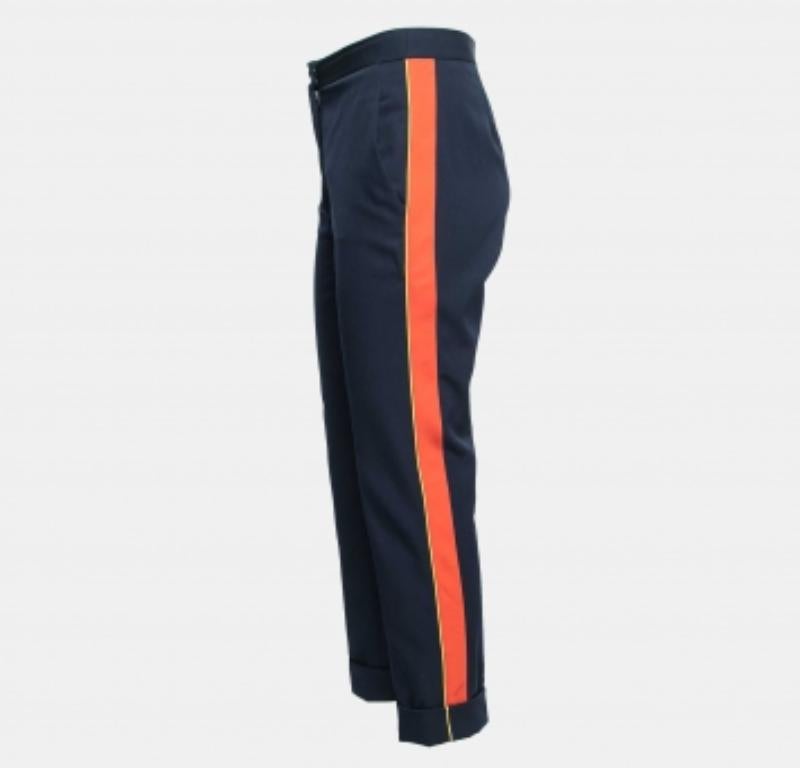 Nero Stella McCartney - Pantaloni in lana crepe blu navy con dettaglio a righe laterali S in vendita