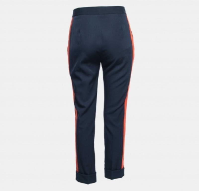Stella McCartney - Pantaloni in lana crepe blu navy con dettaglio a righe laterali S In condizioni buone in vendita a Dubai, Al Qouz 2
