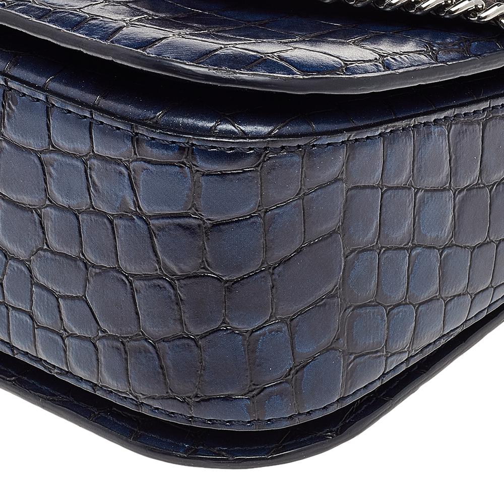 Stella McCartney Navy Blue Croc Embossed Faux Leather Falabella Star Box Bag 3