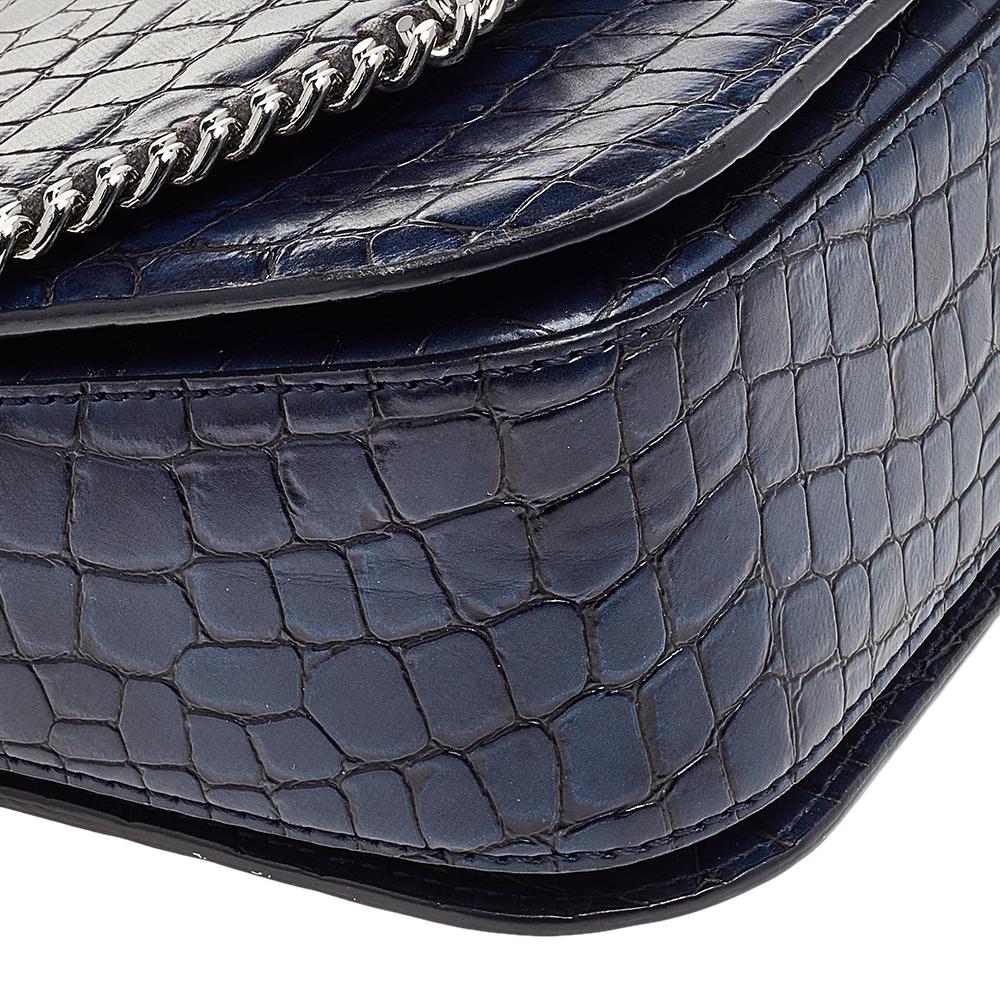 Black Stella McCartney Navy Blue Croc Embossed Faux Leather Falabella Star Box Bag