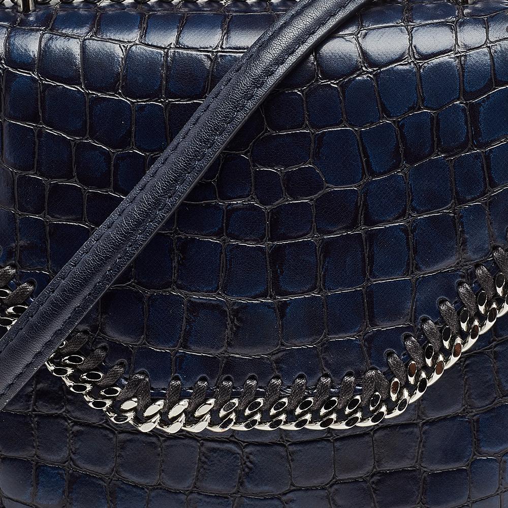 Stella McCartney Navy Blue Croc Embossed Faux Leather Falabella Star Box Bag In Good Condition In Dubai, Al Qouz 2