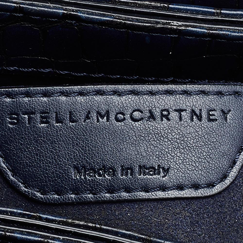 Women's Stella McCartney Navy Blue Croc Embossed Faux Leather Falabella Star Box Bag
