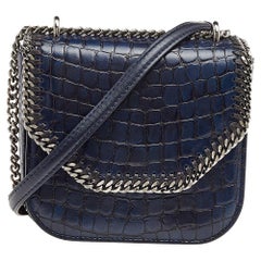 Stella McCartney Navy Blue Croc Embossed Faux Leather Falabella Star Box Bag