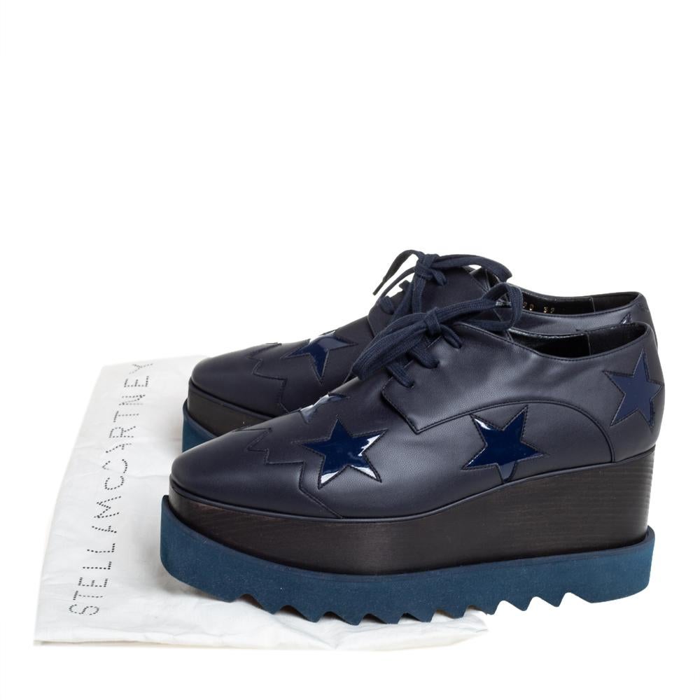 Women's Stella McCartney Navy Blue Faux Leather Elyse Star Platform Derby Size 39