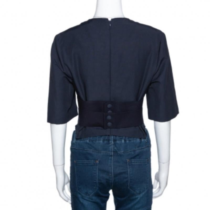 Noir Stella McCartney Navy Blue Linen Blend Corset Top M en vente