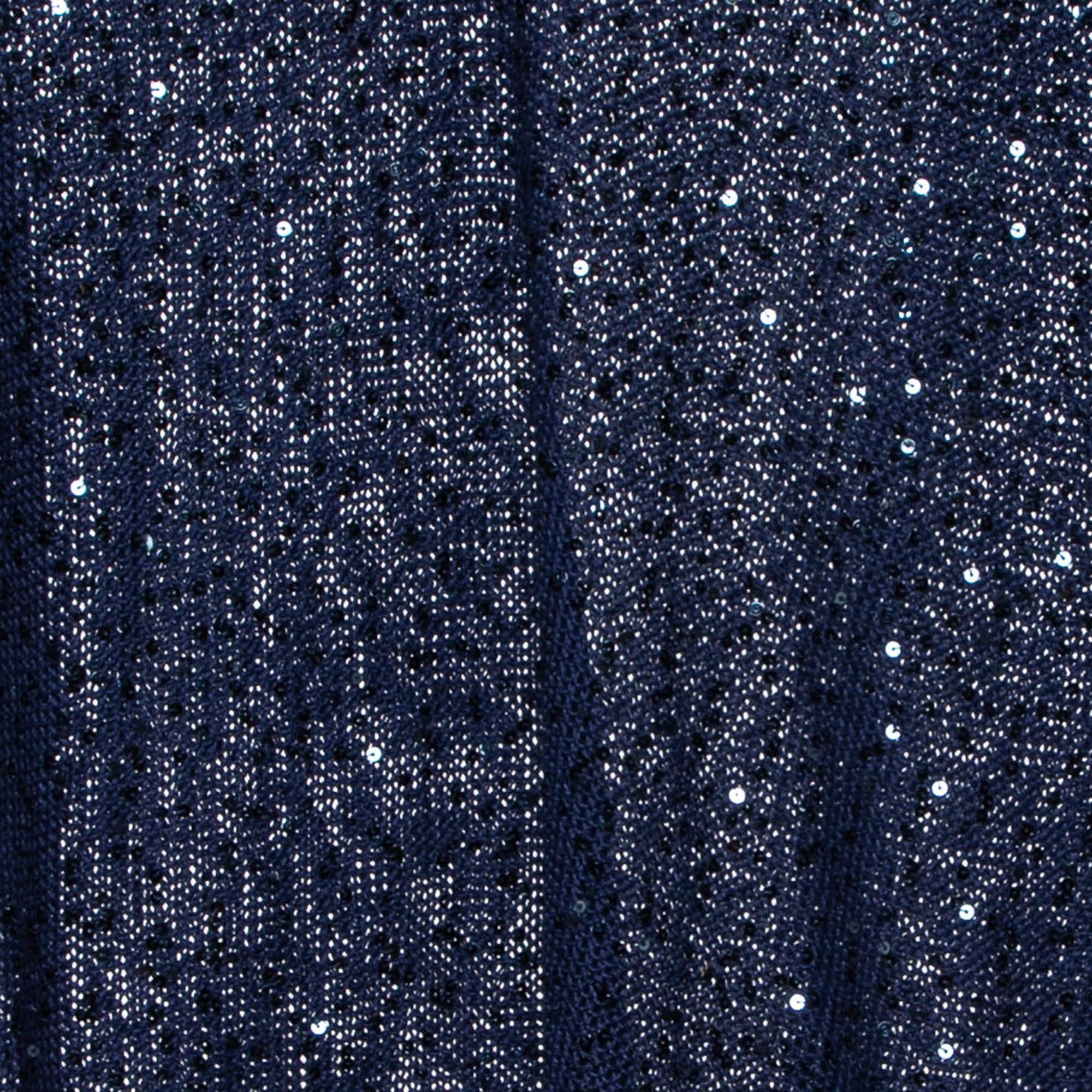 Black Stella McCartney Navy Blue Sequined Cotton Knit Jumper M For Sale