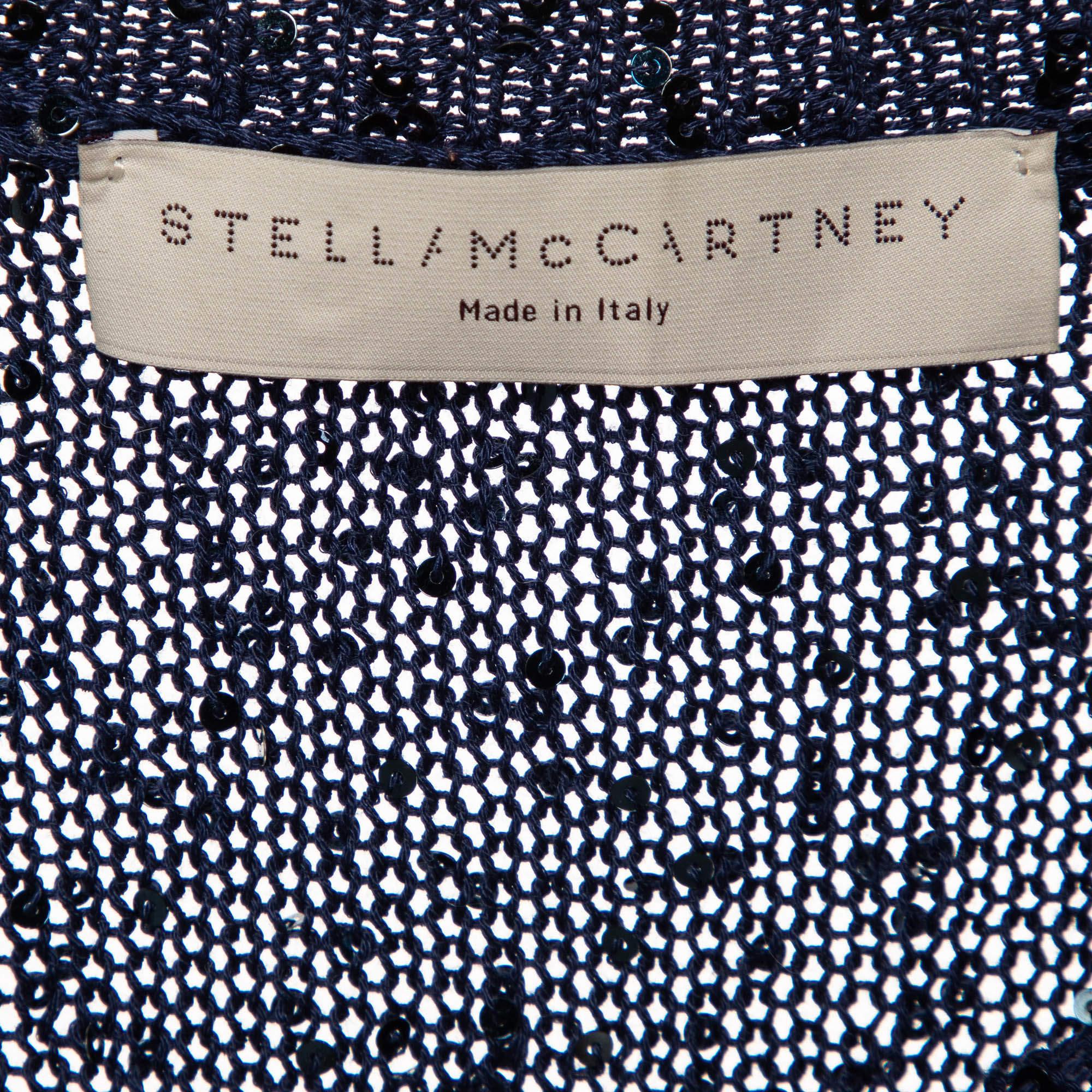Stella McCartney Navy Blue Sequined Cotton Knit Jumper M In Good Condition For Sale In Dubai, Al Qouz 2