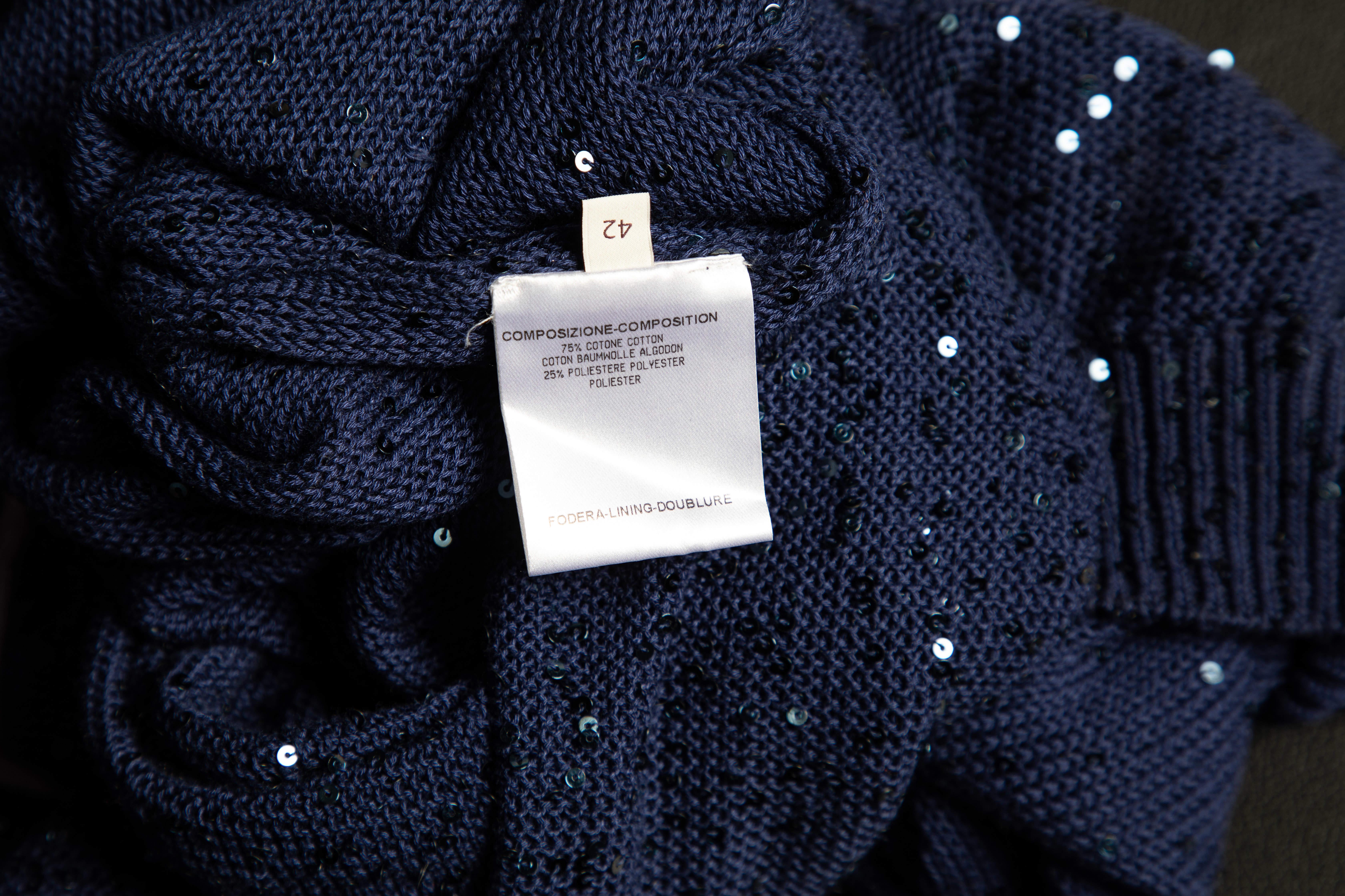 Women's Stella McCartney Navy Blue Sequined Cotton Knit Jumper M For Sale