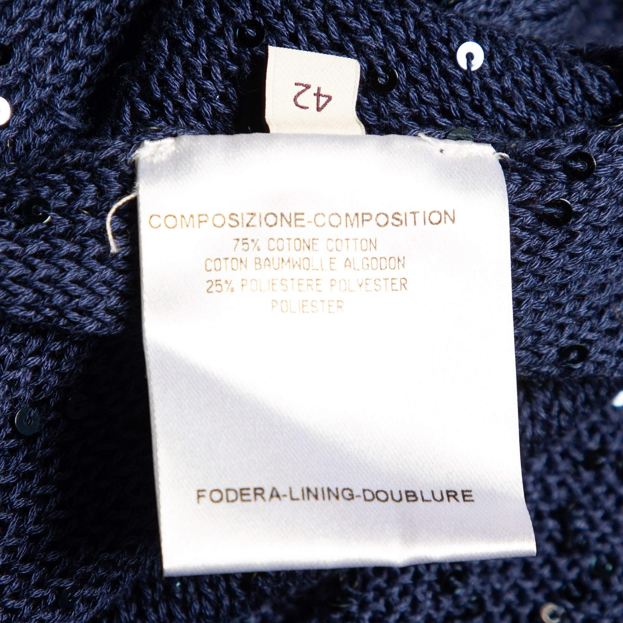 Stella McCartney Navy Blue Sequined Cotton Knit Jumper M For Sale 1
