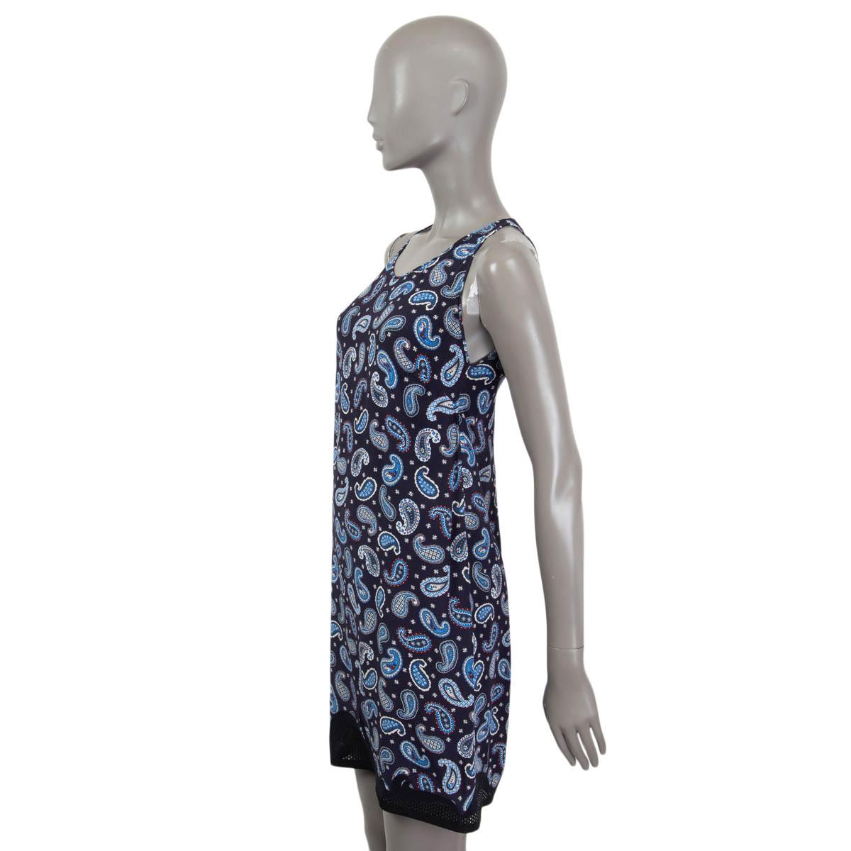Gray STELLA MCCARTNEY navy blue silk PAISLEY Sleeveless Shift Dress 40 S For Sale