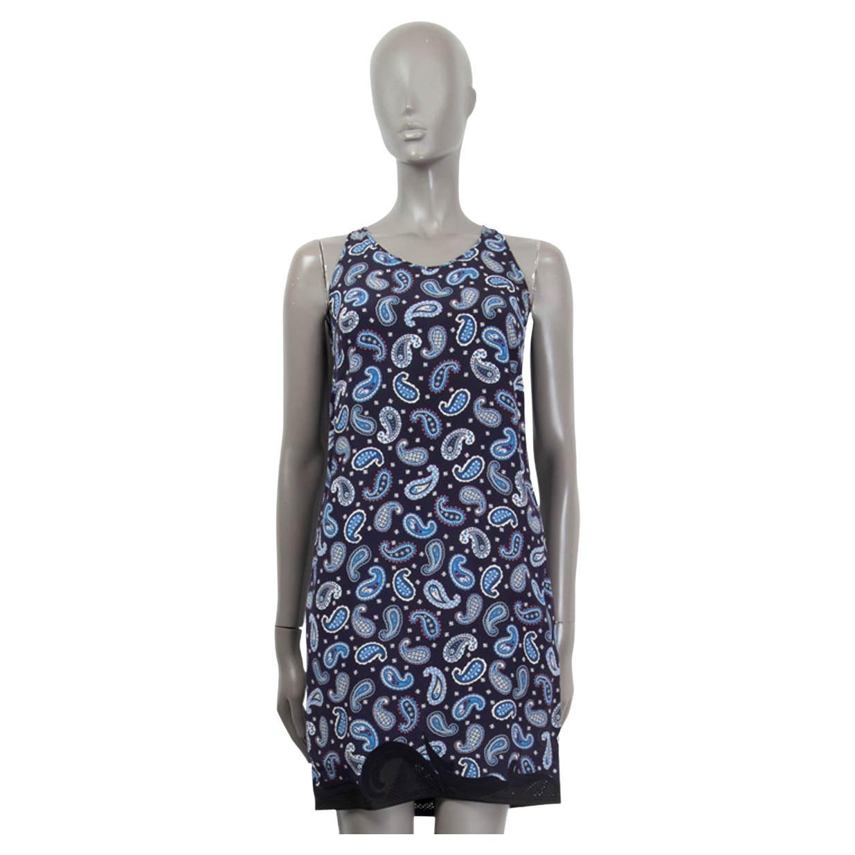 STELLA MCCARTNEY navy blue silk PAISLEY Sleeveless Shift Dress 40 S For Sale