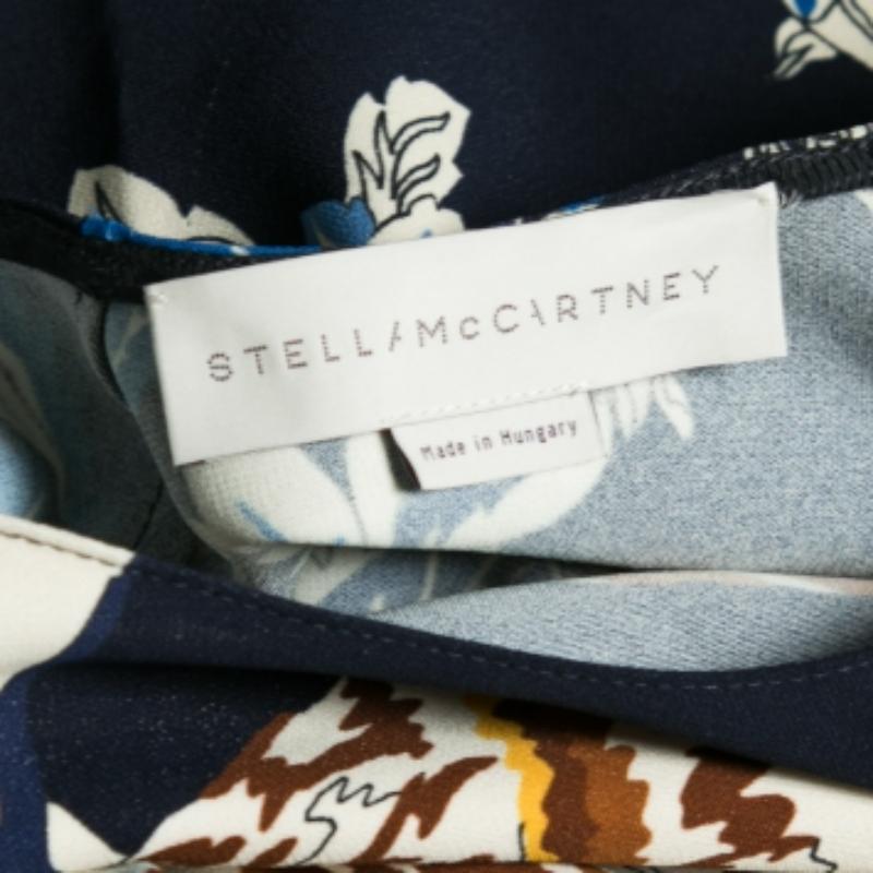 Stella McCartney - Camicetta blu navy in crêpe elasticizzato con stampa di gatti S in vendita 1