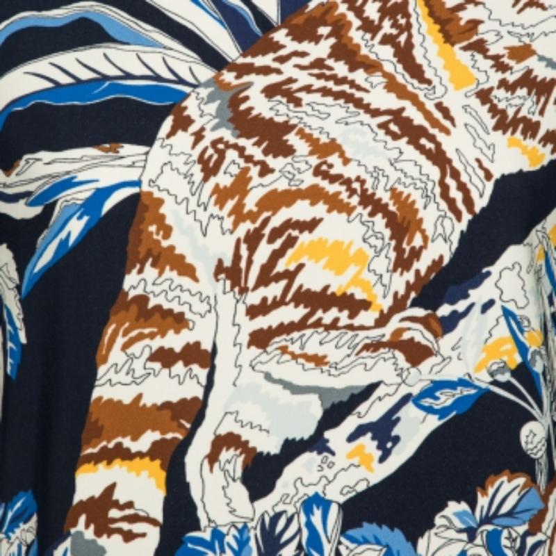 Stella McCartney - Camicetta blu navy in crêpe elasticizzato con stampa di gatti S in vendita 2