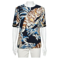 Stella McCartney - Camicetta blu navy in crêpe elasticizzato con stampa di gatti S
