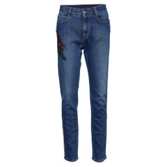 Stella McCartney Navy Blue Wild Cat Embroidered Tapered Jeans M