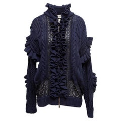 Stella McCartney - Maglione con zip e volant in maglia a cavi di colore blu