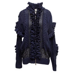 Stella McCartney Navy Cable Knit Ruffle Zip Sweater