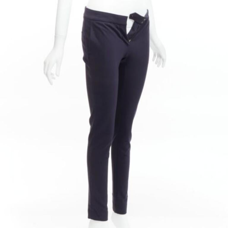 Black STELLA MCCARTNEY navy cotton blend high waist cropped skinny pants IT36 XXS For Sale