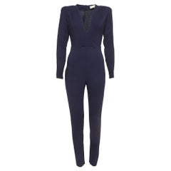 Stella McCartney - Combinaison à manches longues en crêpe bleu marine avec col en V