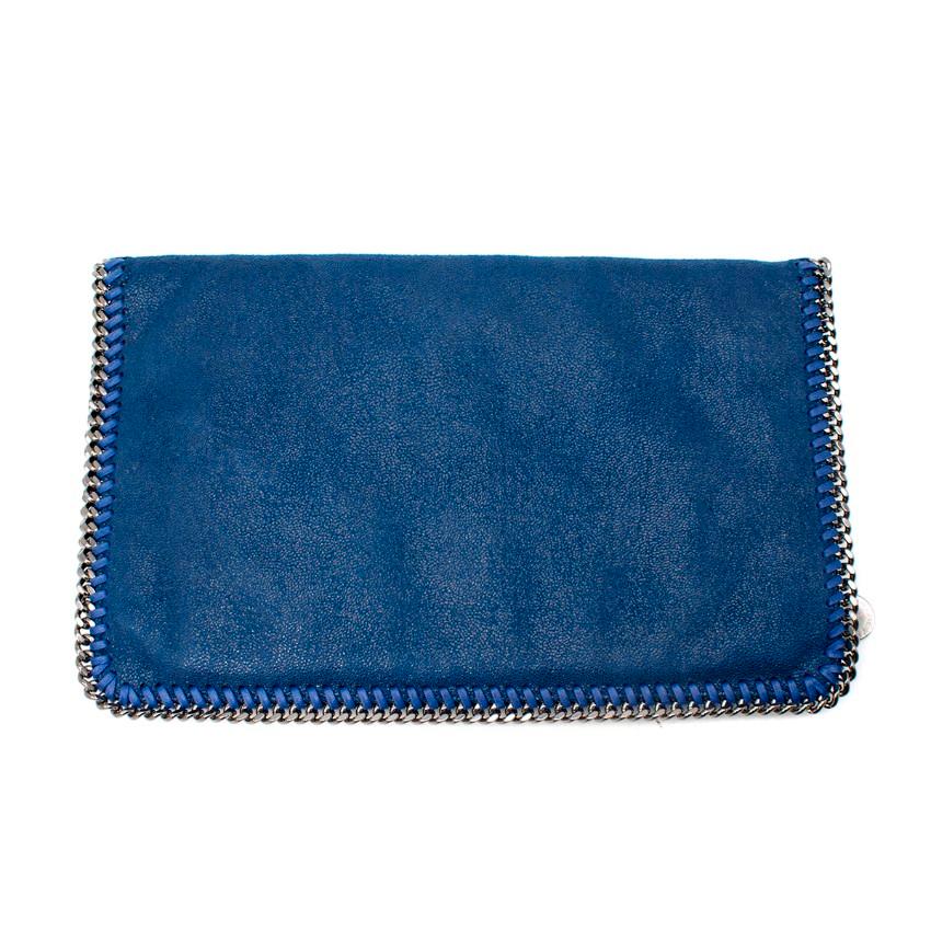 Stella McCartney Navy Faux Leather Flap Clutch
 

 - Iconic Falabella style in navy blue
 - The flap features magnetic closure and open to a one compartment
 - Second compartment with magnetic snap fastening with front zip pocket
 - Silver hardware