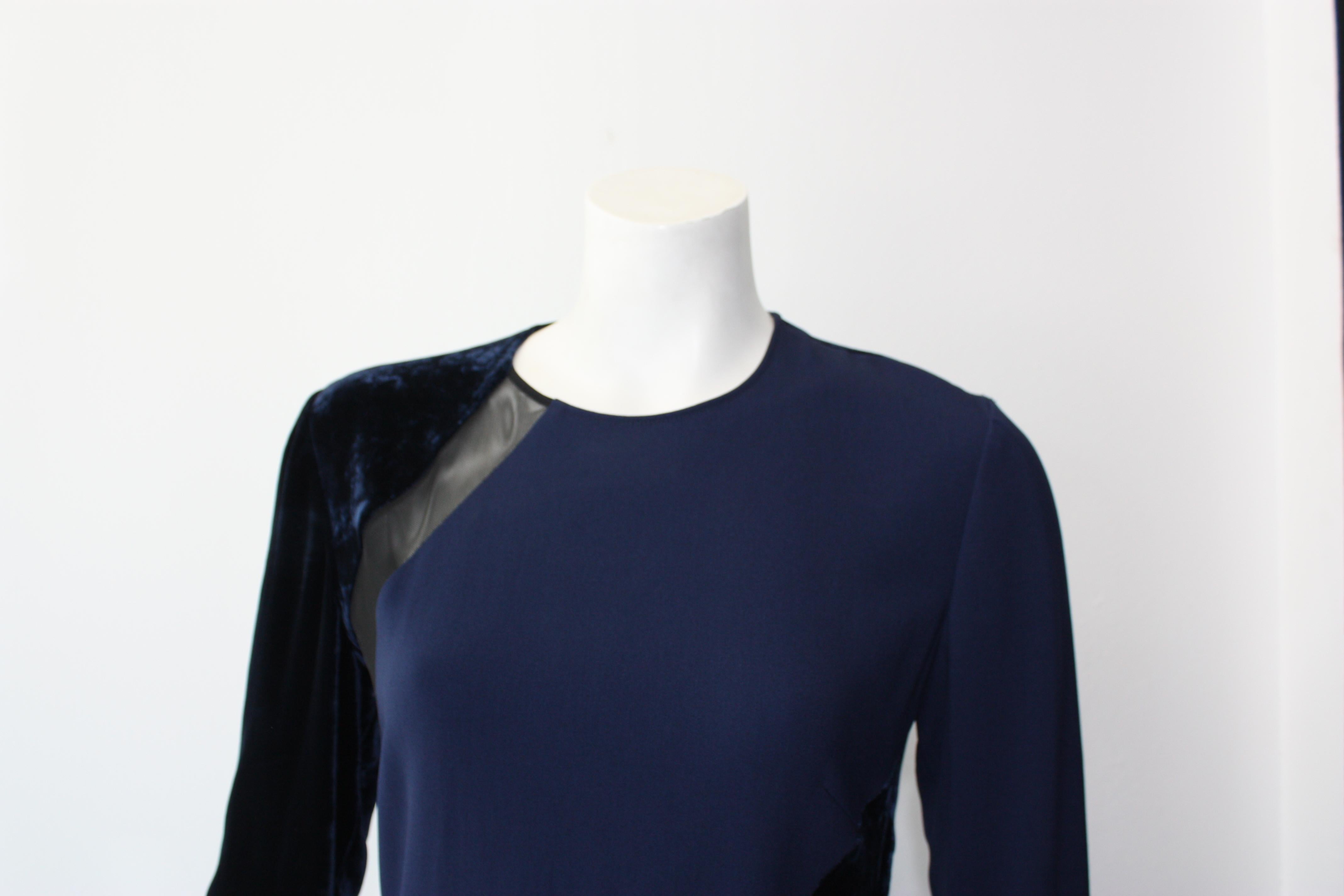 Stella McCartney long sleeve velvet and mesh navy gown. Contrasting navy toned panels. Concealed back zipper.

New with tags.
Size IT 42 (fits like a US 6) 