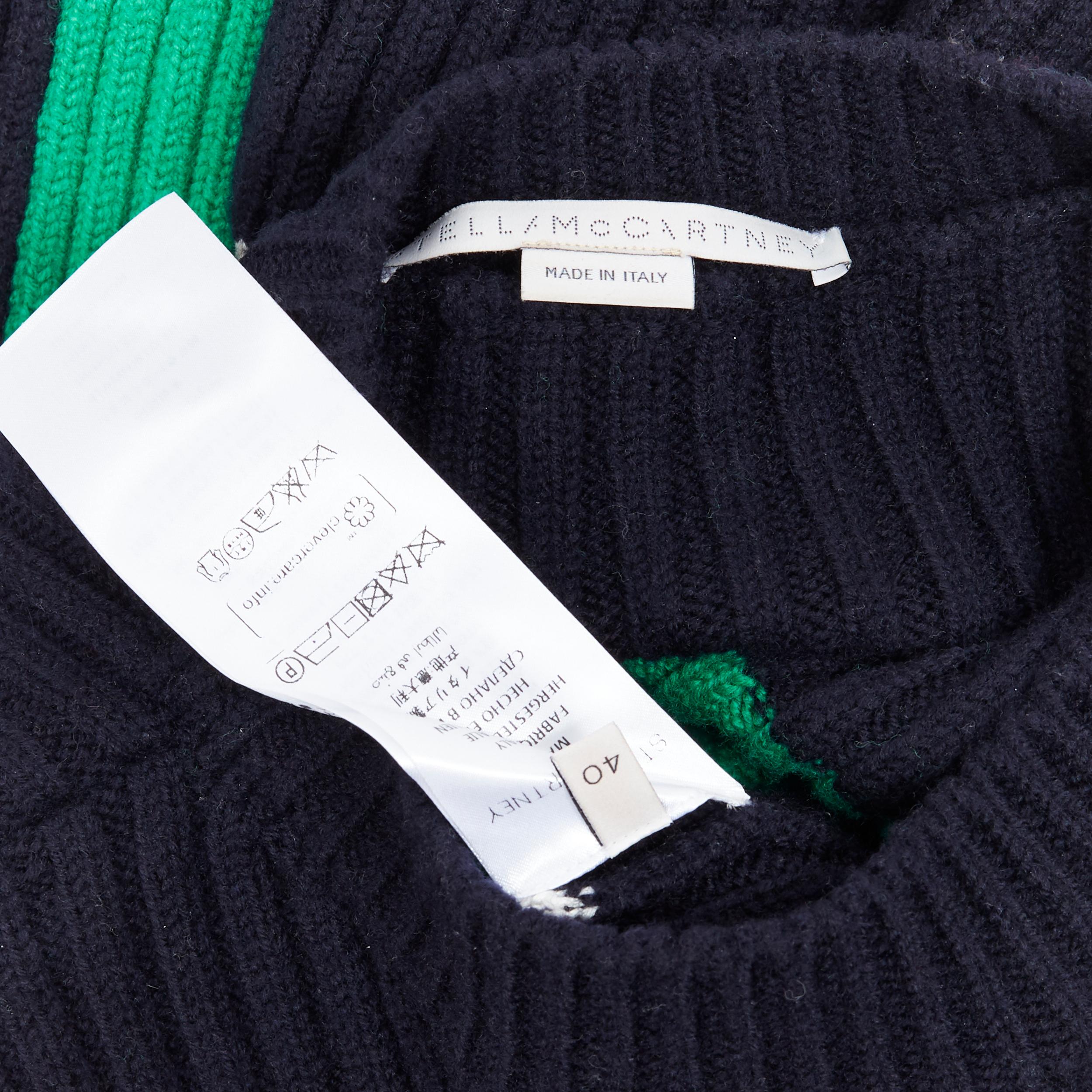 STELLA MCCARTNEY navy green white stripe ribbed virgin wool knit split sweater S 2