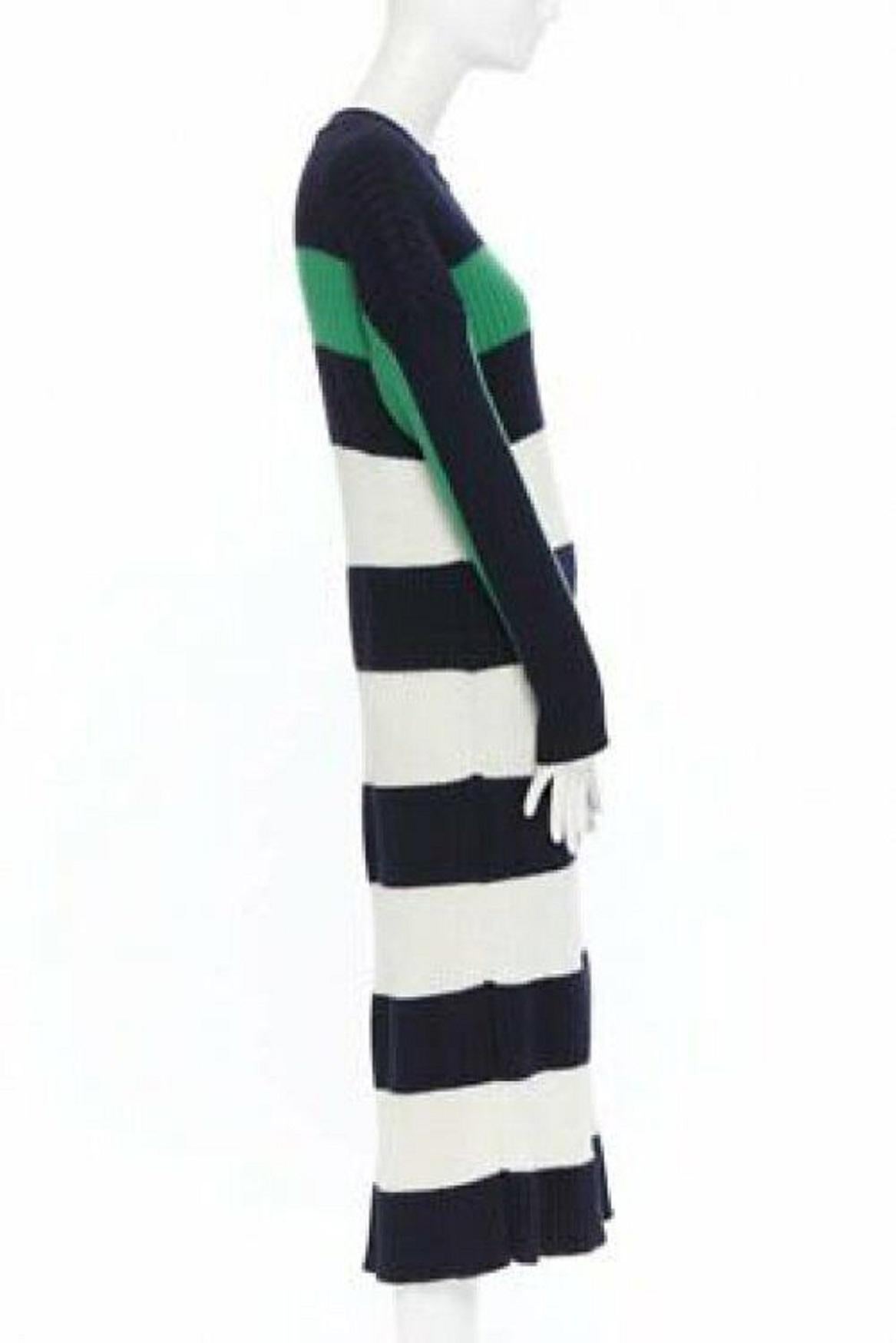 STELLA MCCARTNEY navy green white stripe virgin wool knit split side sweater S In Excellent Condition For Sale In Hong Kong, NT