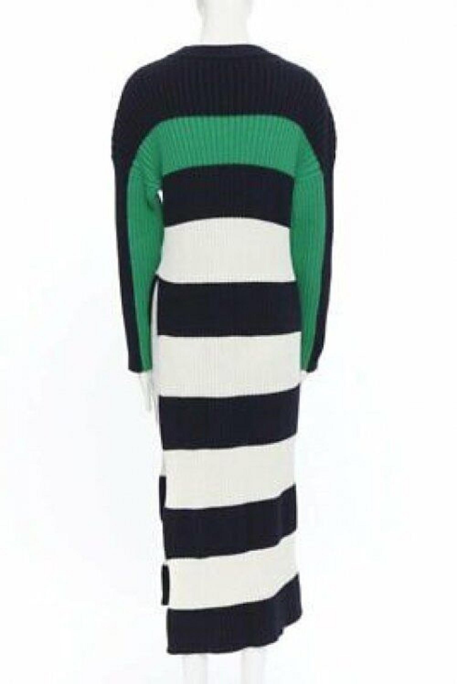 Women's STELLA MCCARTNEY navy green white stripe virgin wool knit split side sweater S For Sale