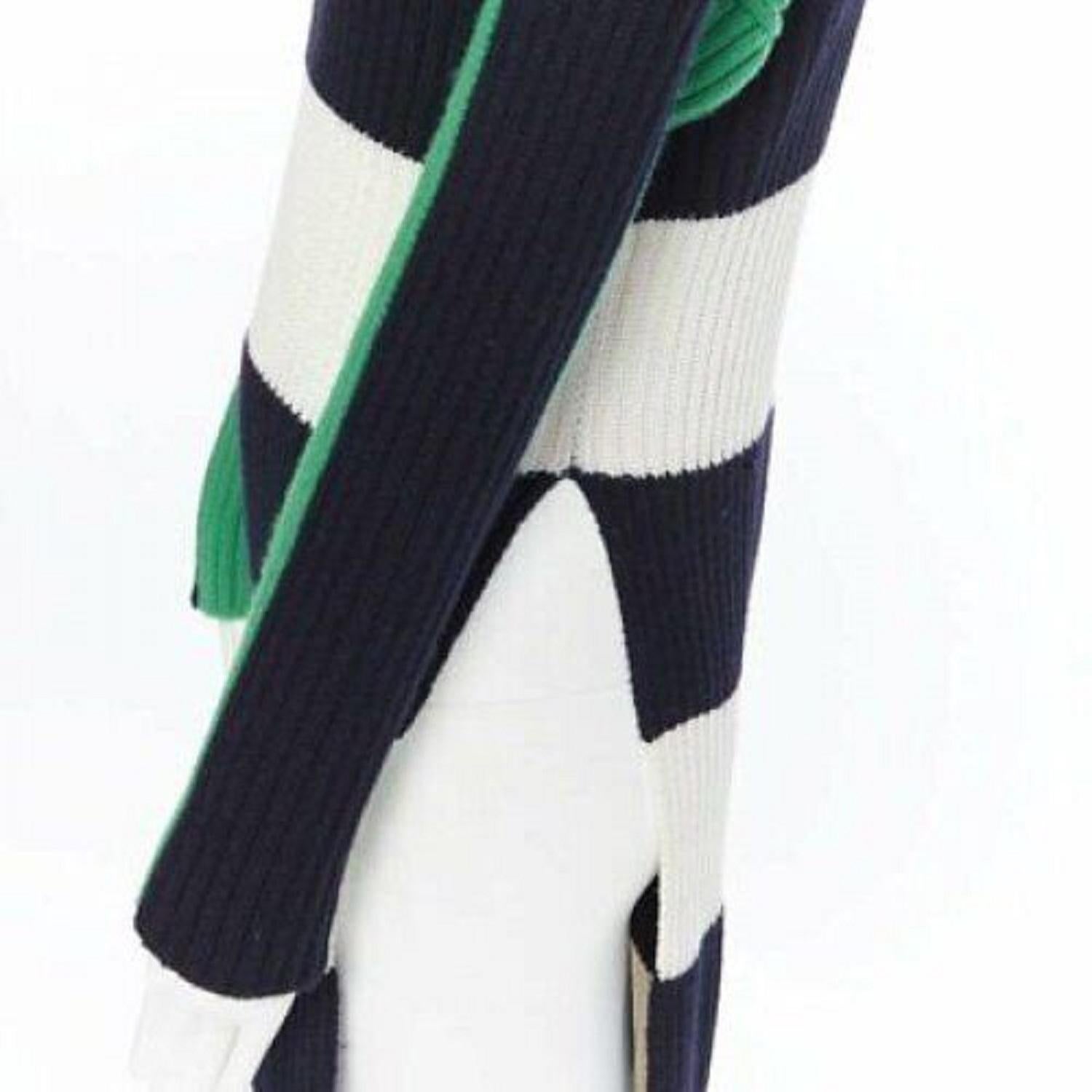 STELLA MCCARTNEY navy green white stripe virgin wool knit split side sweater S For Sale 1