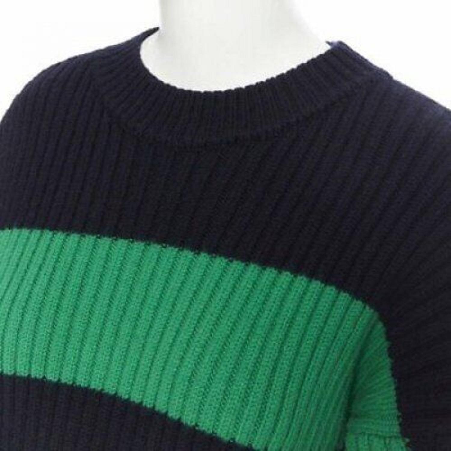 STELLA MCCARTNEY navy green white stripe virgin wool knit split side sweater S For Sale 2