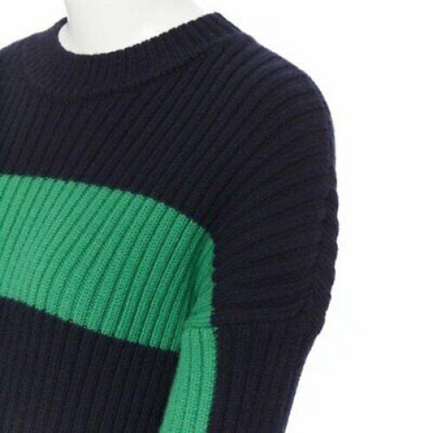 STELLA MCCARTNEY navy green white stripe virgin wool knit split side sweater S For Sale 3