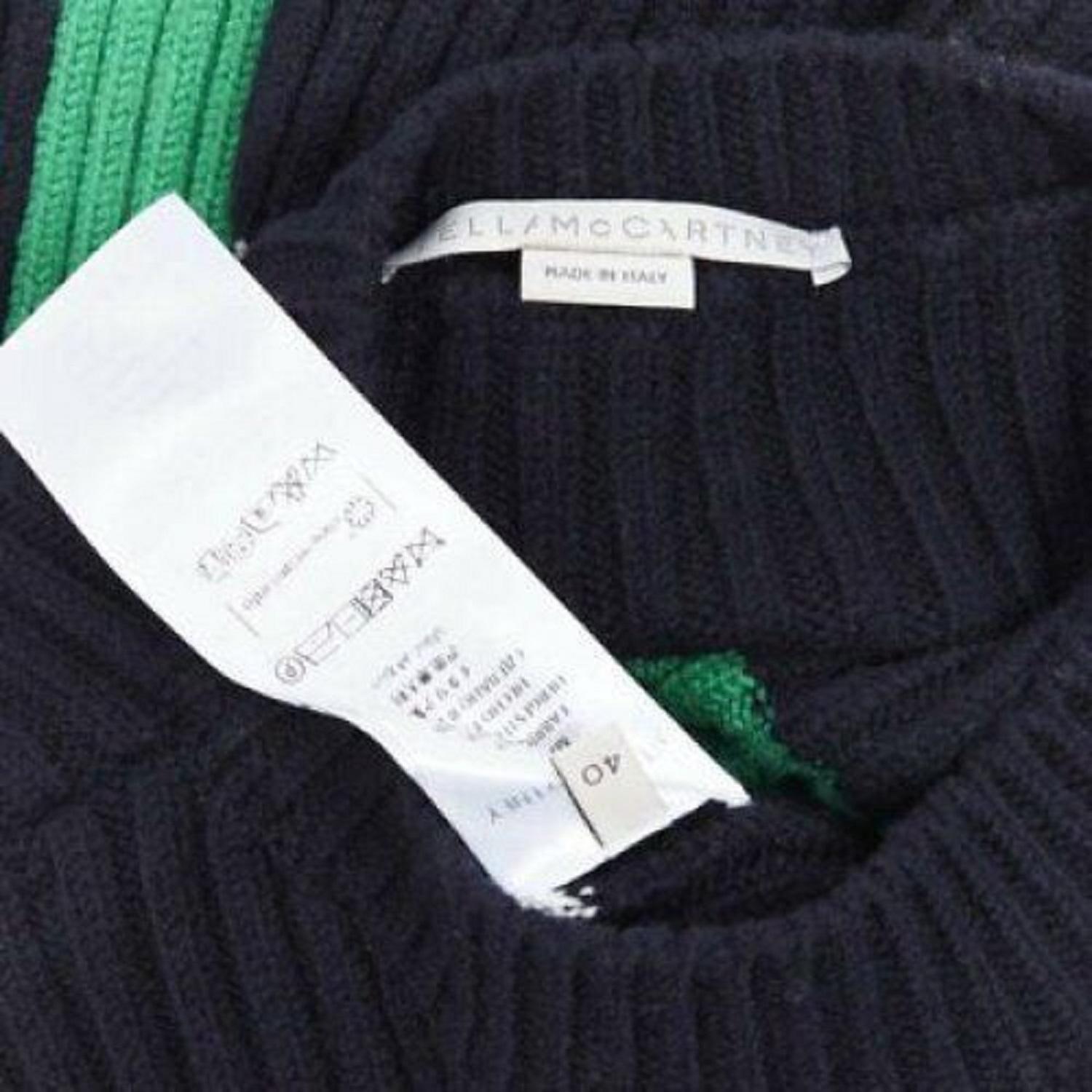 STELLA MCCARTNEY navy green white stripe virgin wool knit split side sweater S For Sale 4