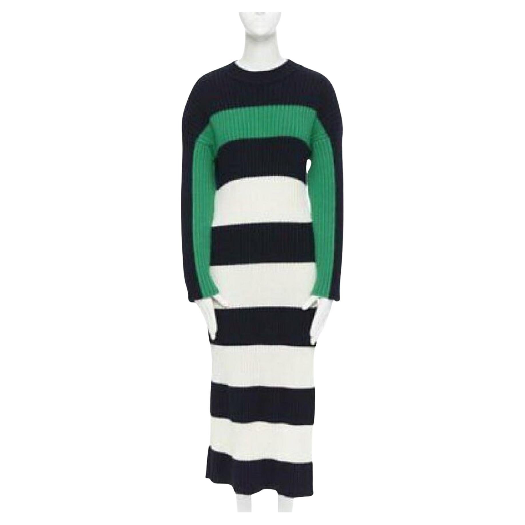 STELLA MCCARTNEY navy green white stripe virgin wool knit split side sweater S For Sale