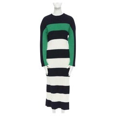 STELLA MCCARTNEY navy green white stripe virgin wool knit split side sweater S