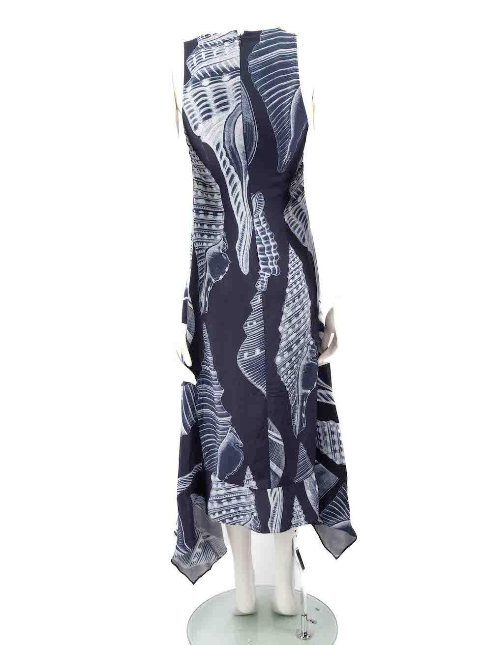 Stella McCartney Navy Seashell Print Midi Dress Size S In Excellent Condition For Sale In London, GB