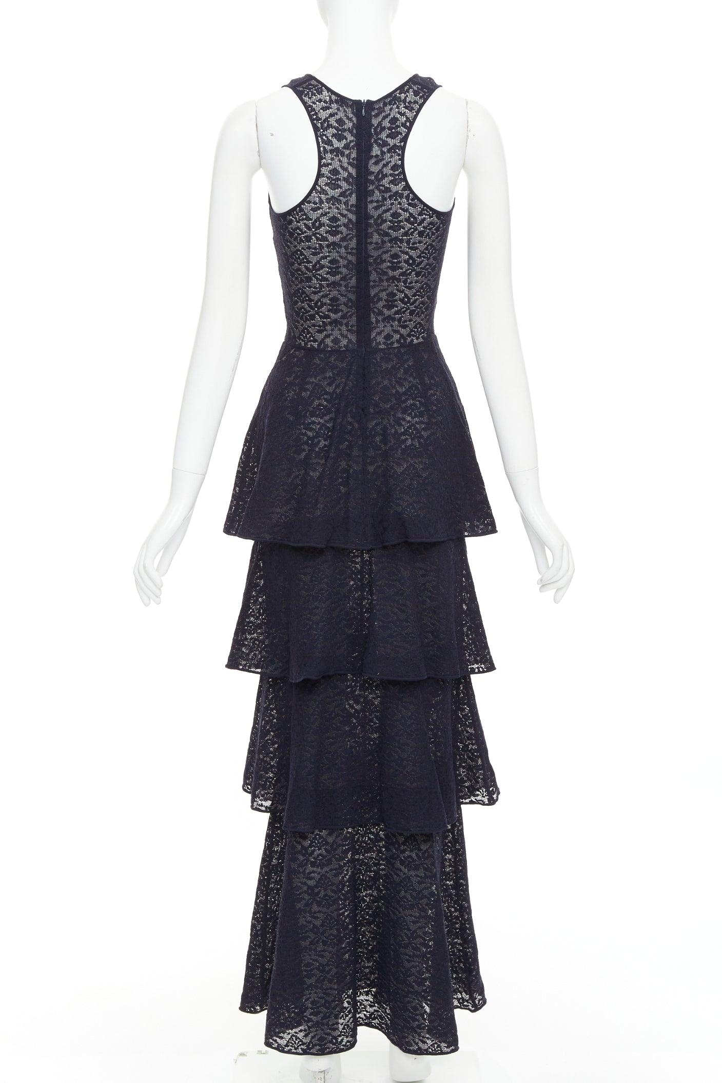 Women's STELLA MCCARTNEY navy sheer floral lace layered tier dress IT40 S For Sale