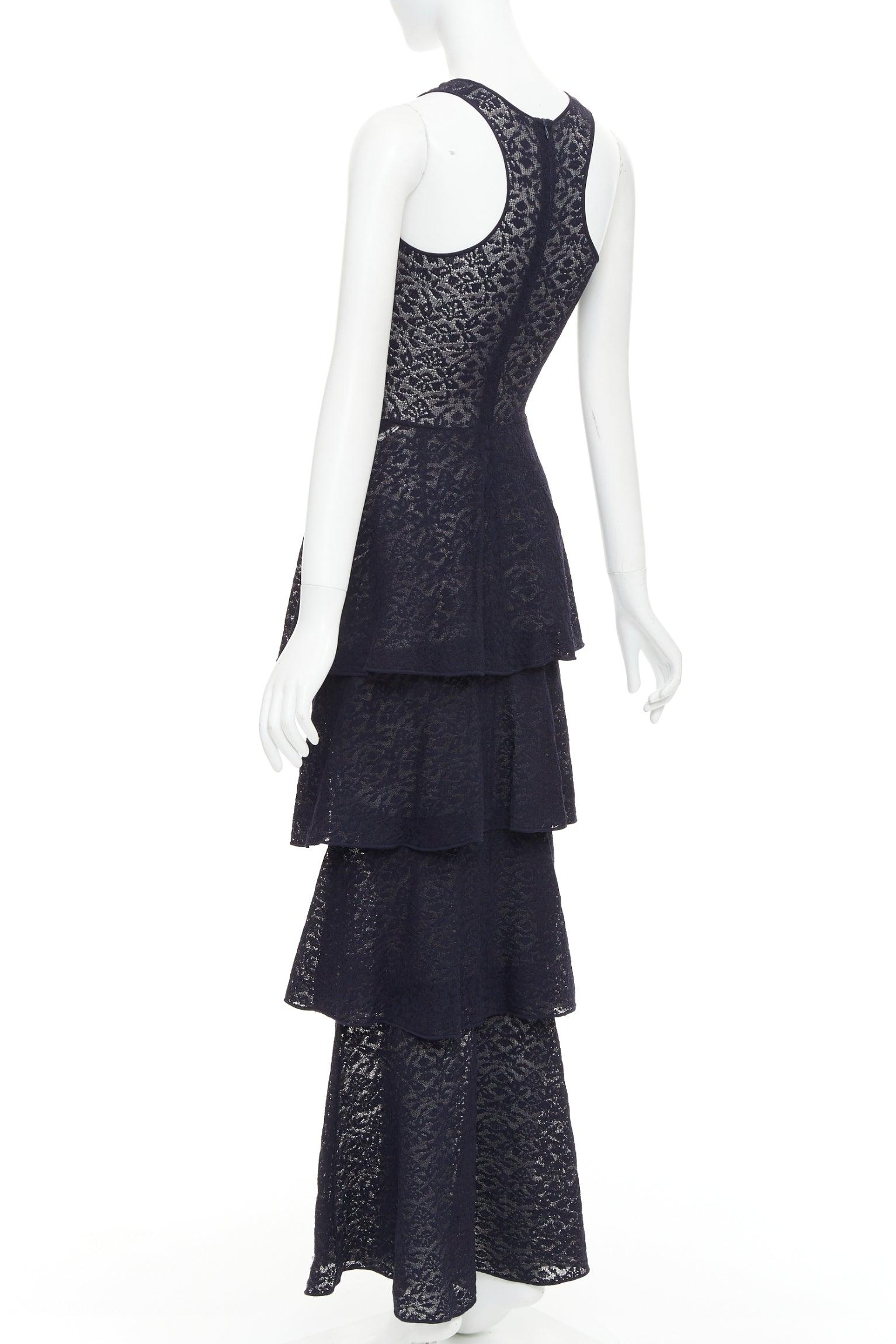 STELLA MCCARTNEY navy sheer floral lace layered tier dress IT40 S For Sale 1