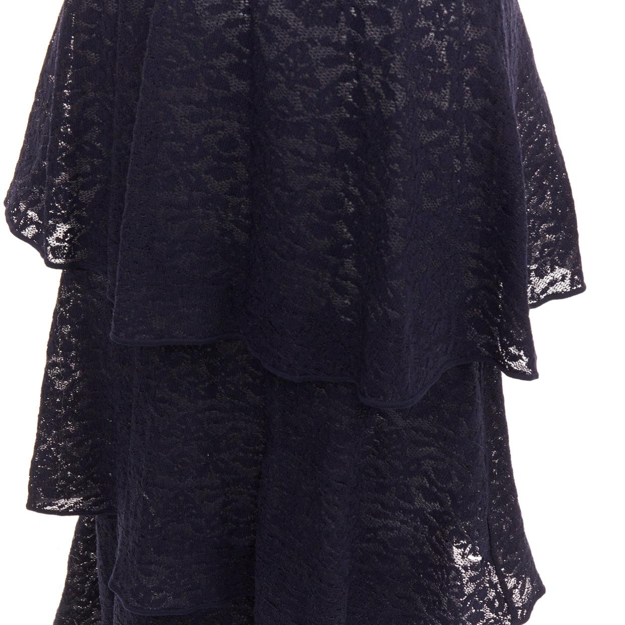 STELLA MCCARTNEY navy sheer floral lace layered tier dress IT40 S For Sale 2