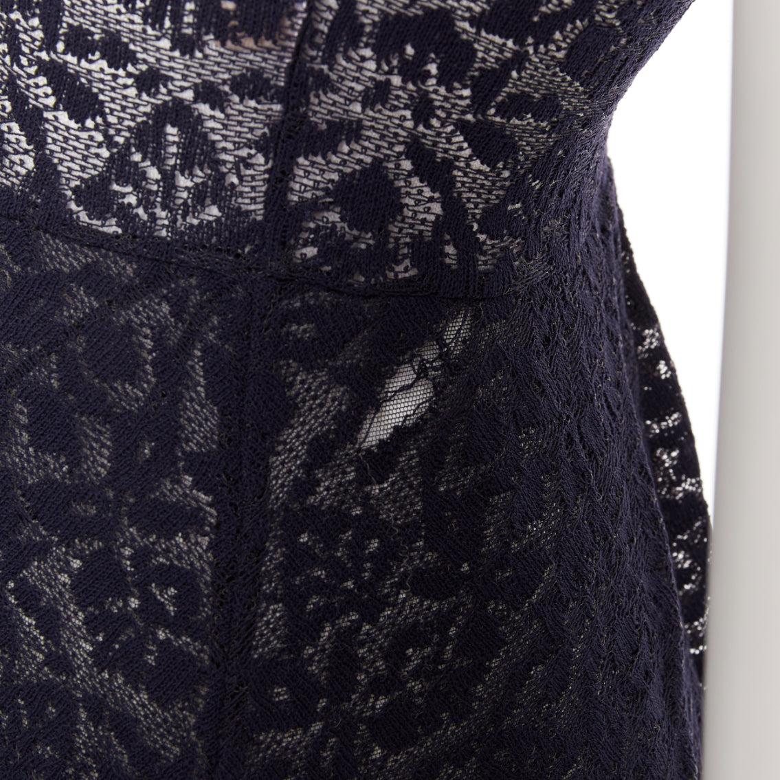 STELLA MCCARTNEY navy sheer floral lace layered tier dress IT40 S For Sale 3