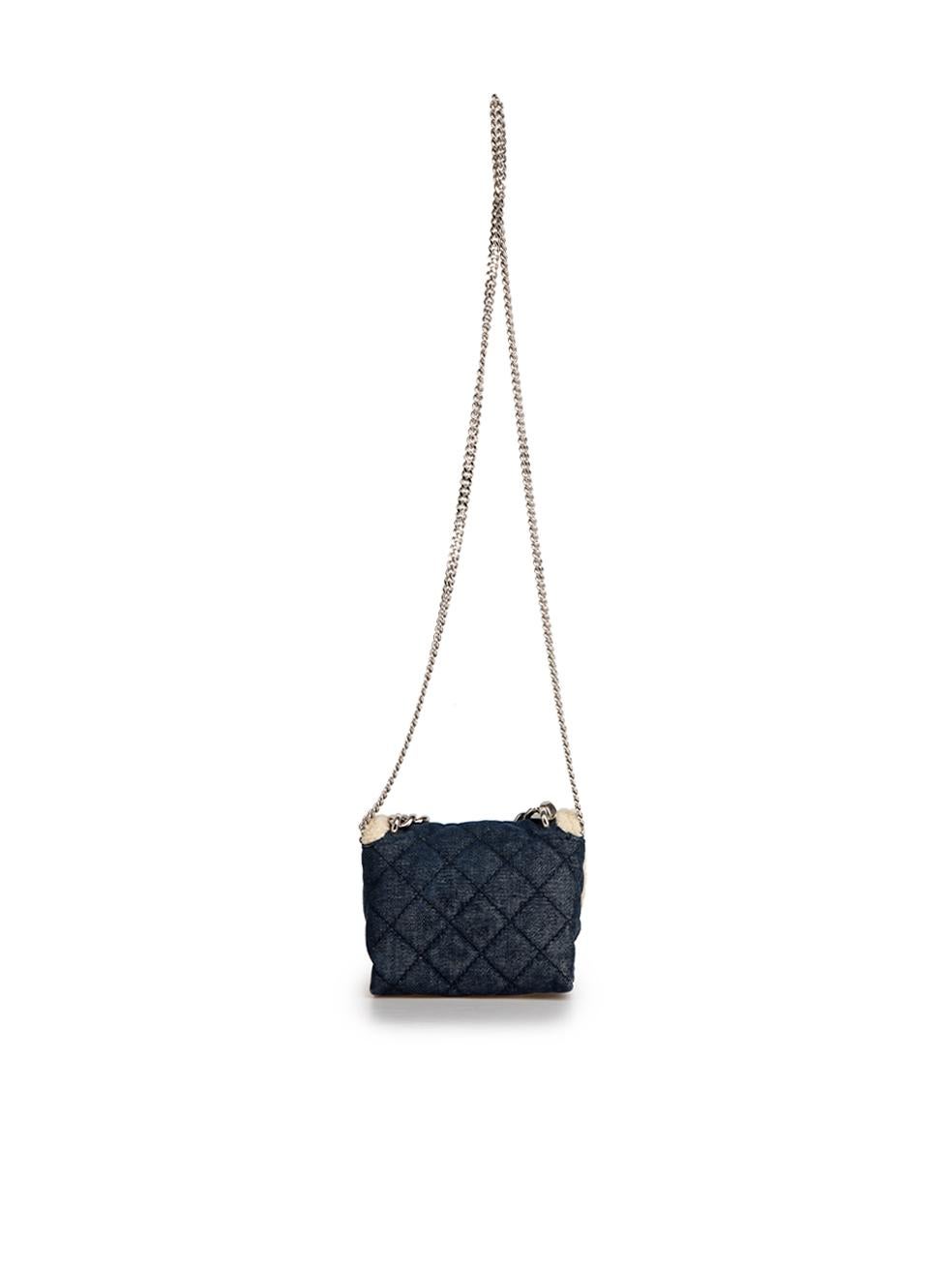 Stella McCartney Navy Small Soft Beckett Quilted Denim with Faux Shearling Bag In New Condition For Sale In London, GB