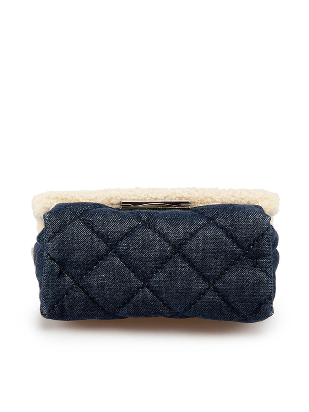Women's Stella McCartney Navy Small Soft Beckett Quilted Denim with Faux Shearling Bag For Sale