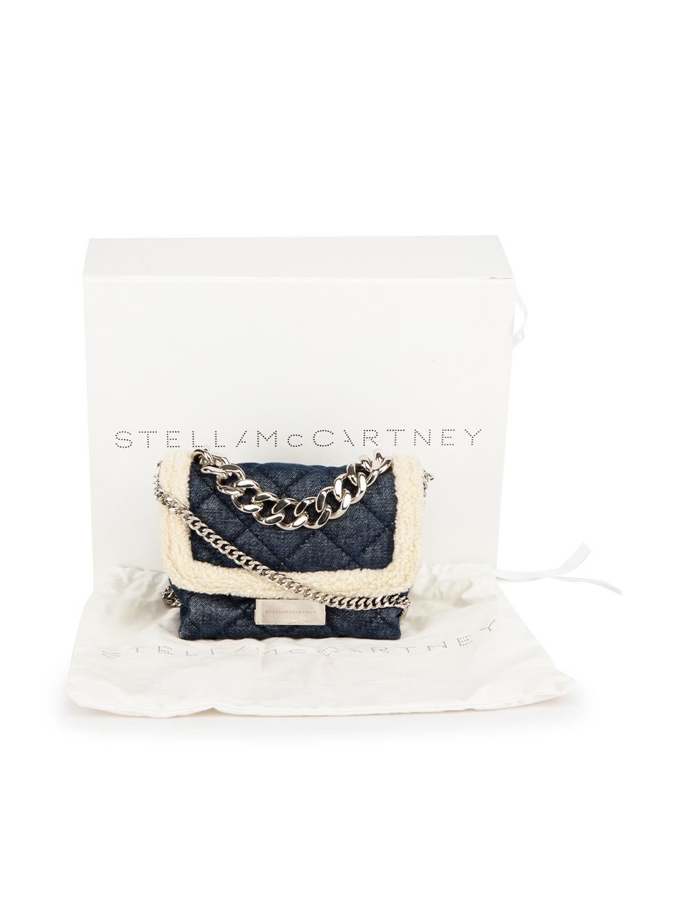 Stella McCartney Navy Small Soft Beckett Quilted Denim with Faux Shearling Bag For Sale 2