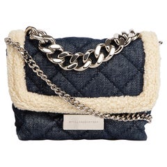 Stella McCartney Navy Borsa piccola in denim trapuntato con finto shearling