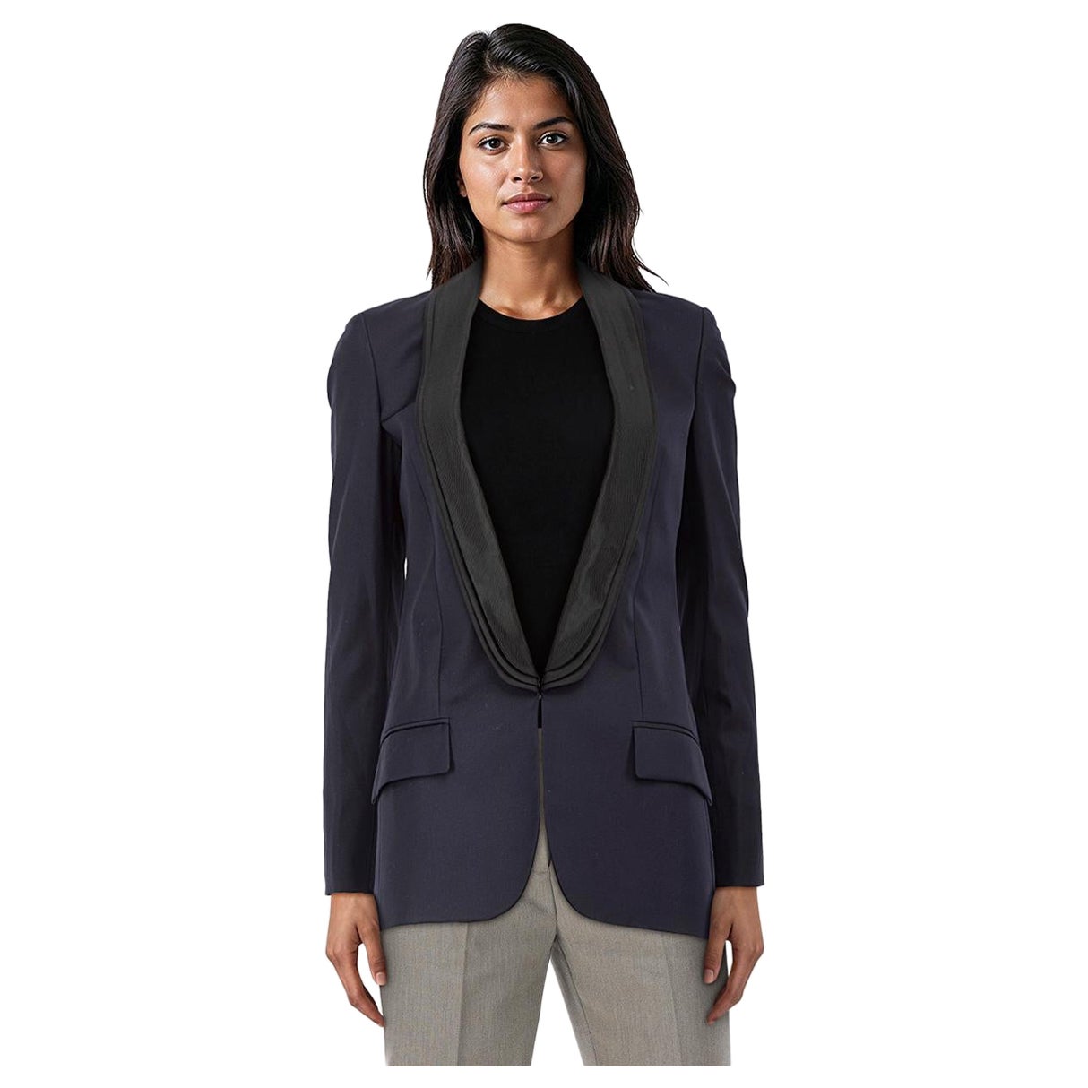 Stella McCartney Blazer de lana azul marino con solapa negra Talla XS