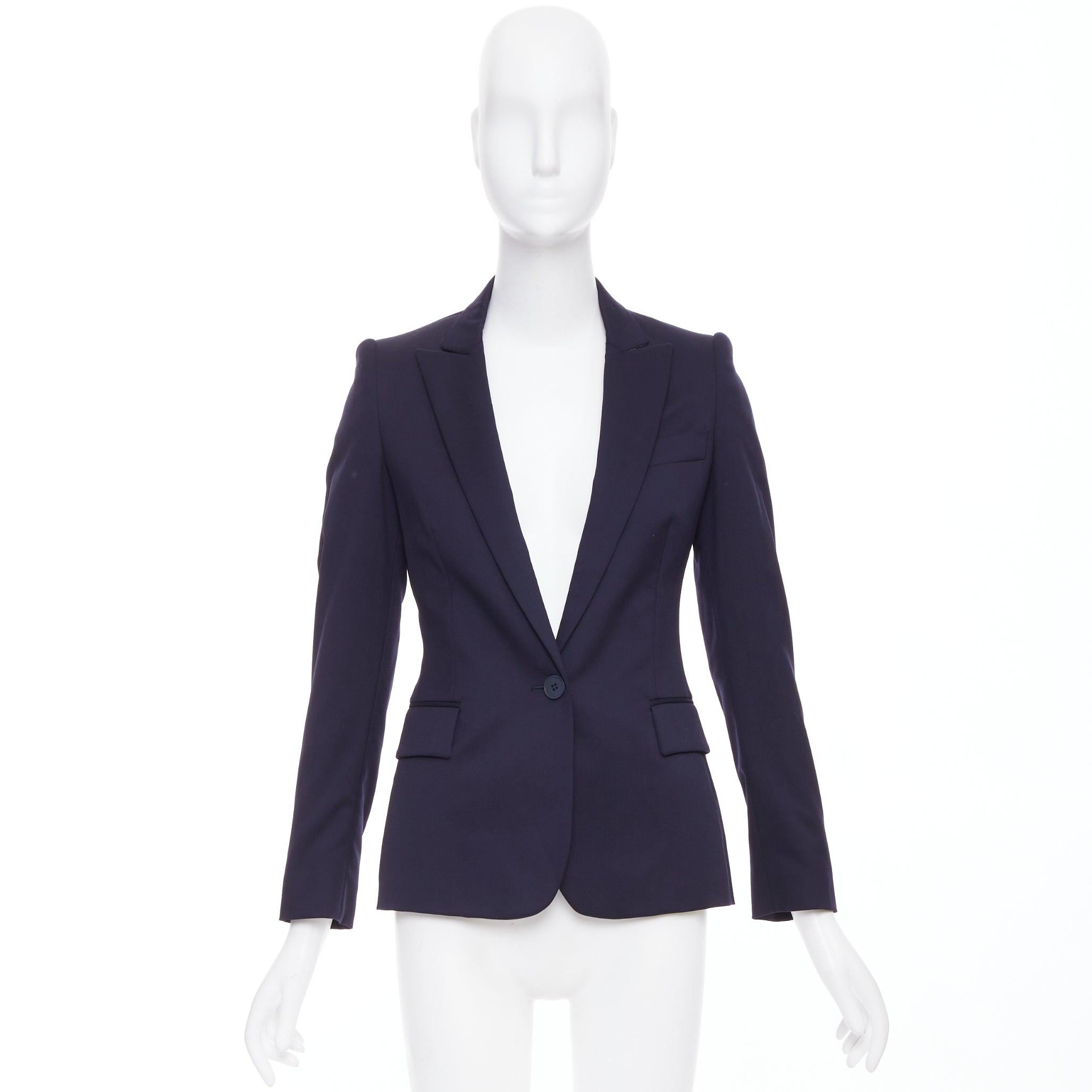Stella McCartney in lana navy, blazer monopetto con tasche ad aletta IT34 XXS in vendita 5
